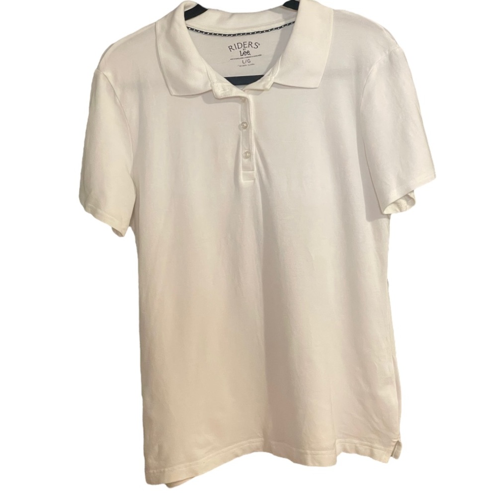 Riders by Lee Polo Tee White Short Sleeve Polo T Shirt Womens Large Cotton Blend